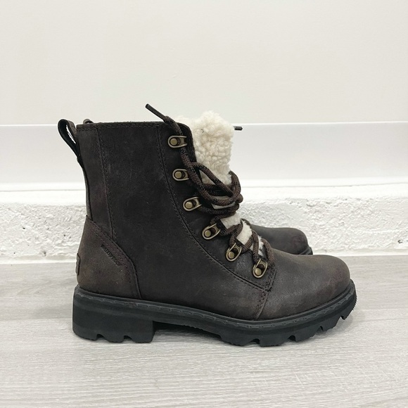 Sorel Lennox Lace-Up Shearling Cozy Boot Brown 7.5 - Picture 1 of 8